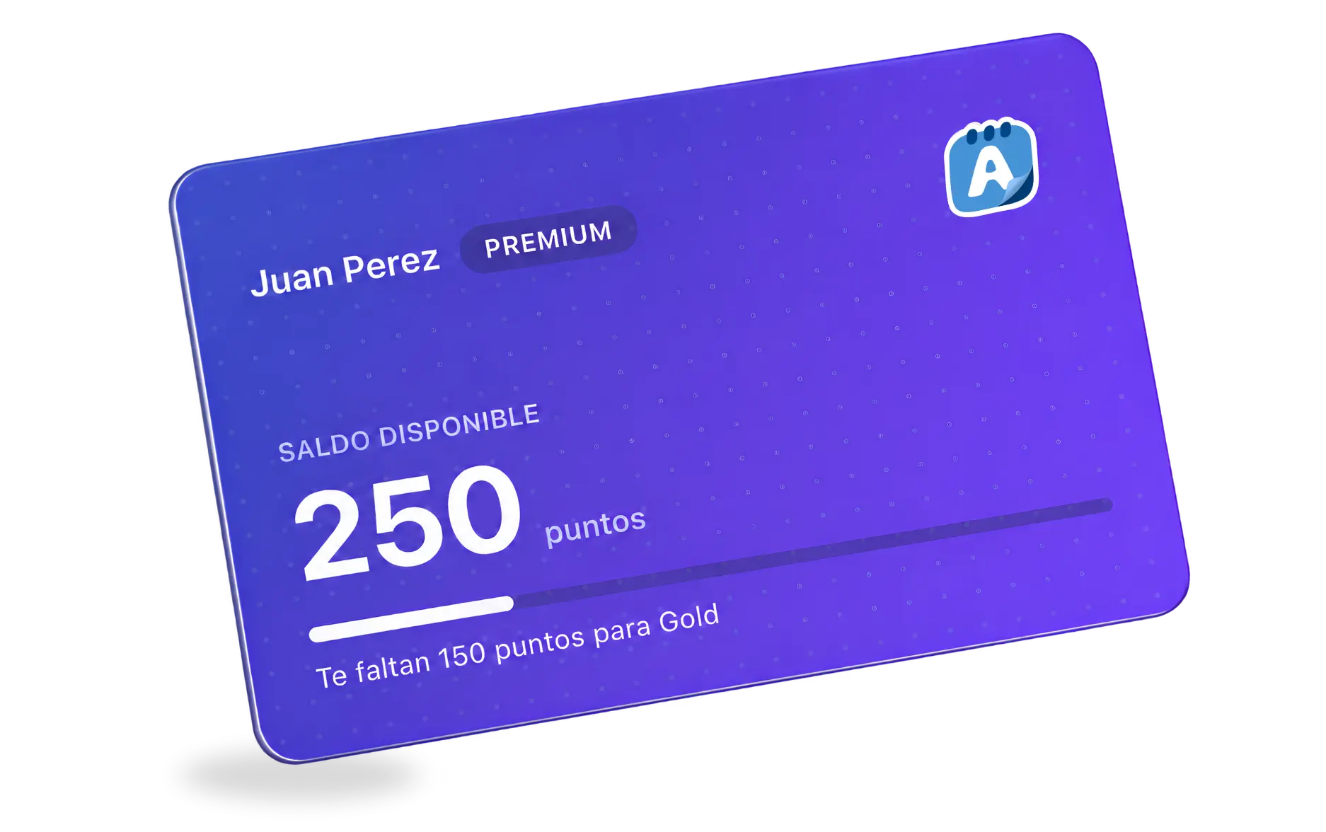 Tarjeta digital Agendit Card mostrando el saldo de puntos y el nivel del cliente